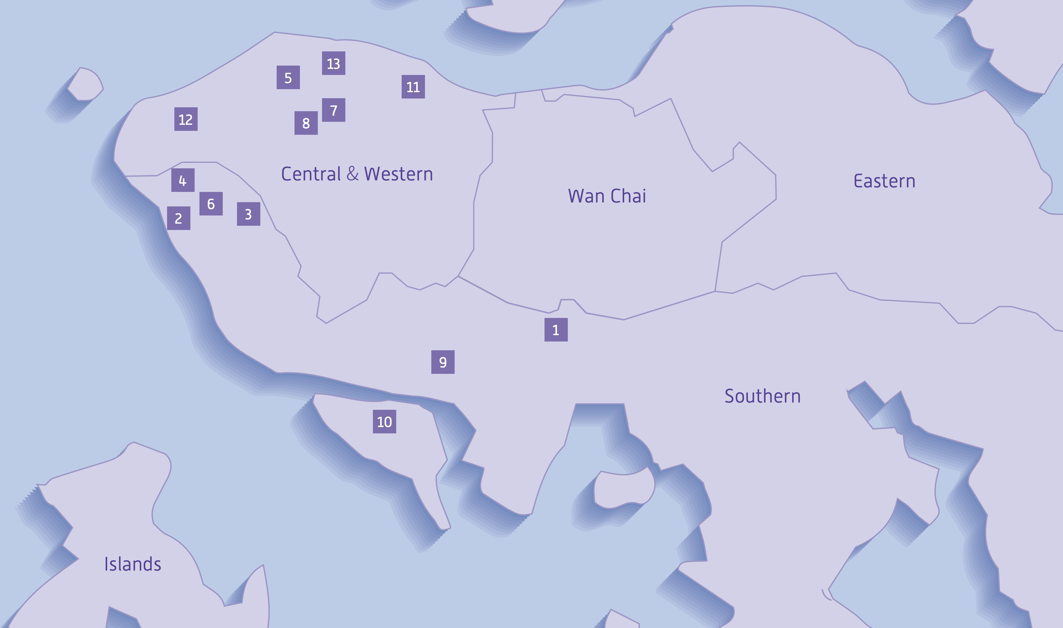 There are seven hospitals and six general out-patient clinics or rehabilitation centre in Hong Kong West Cluster. They are situated at different locations in the Central and Western Districts and the Southern Districts.